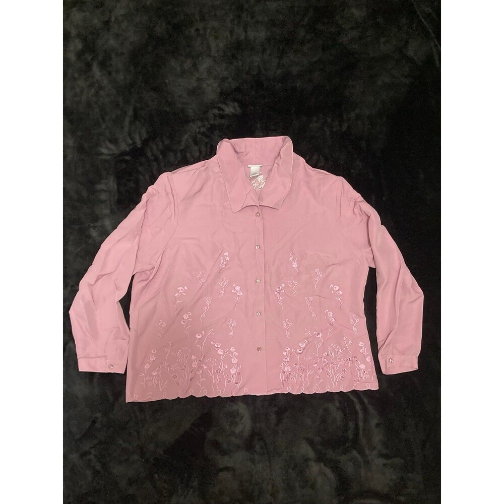 Vicki Wayne Pink Blouse Long Sleeve Top Embroidered Flower Floral Size 24W Plus
